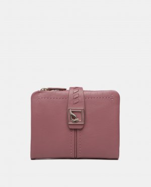 Небольшой кожаный кошелек розового цвета с металлическим логотипом , розовый Abbacino