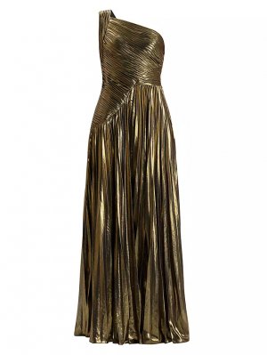 Шифоновое платье металлик на одно плечо, золото Zac Posen