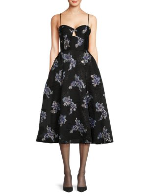 Платье длиной до пола из органзы с цветочным принтом , черный Monique Lhuillier