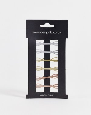 Набор из 6 фигурных заколок-зажимов для волос разных металлов -Разноцветный DesignB London