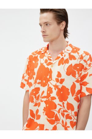Рубашка с цветочным принтом и коротким рукавом отложным воротником , оранжевый Koton