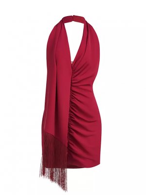 Мини-платье Pamela с бретельками на шее и шарфом , цвет jam Halston