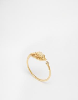 Разомкнутое кольцо с листиком и камнем Orelia. Цвет: золотой