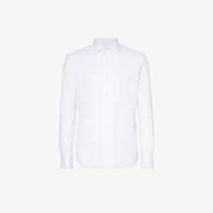 Рубашка узкого кроя из хлопкового джерси с раздвинутым воротником , белый Corneliani