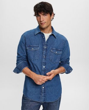 Мужская базовая джинсовая рубашка из хлопка , синий Esprit