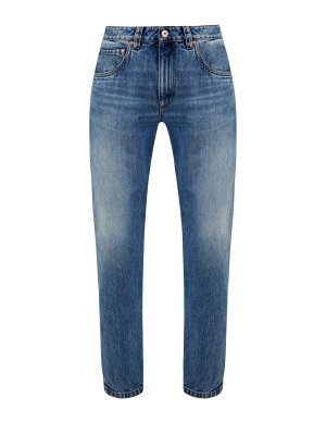 Укороченные джинсы из выбеленного денима с цепочками Мониль BRUNELLO CUCINELLI. Цвет: синий