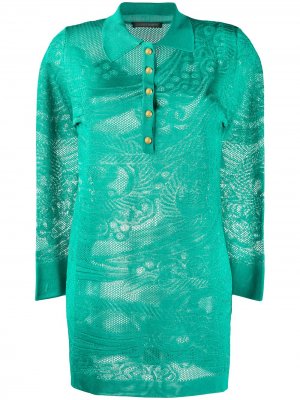 Рубашка-поло с длинными рукавами и кружевом Alberta Ferretti. Цвет: зеленый
