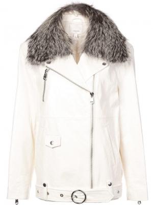 Куртка с отделкой из лисьего меха Cinq A Sept. Цвет: белый