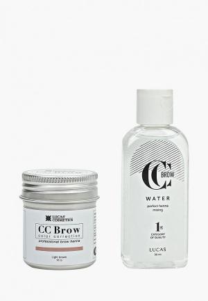 Набор для макияжа бровей CC Brow в баночке (светло-коричневый), 10 гр+ вода разведения хны. Цвет: коричневый