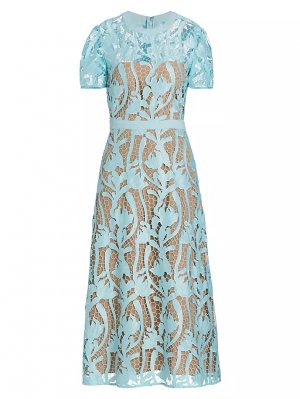 Кружевное платье-миди с короткими рукавами , синий Self-Portrait