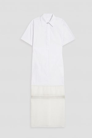 Платье-рубашка миди из хлопкового поплина, шифона и крепона HELMUT LANG, белый Lang