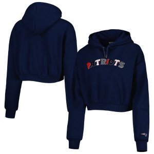 Женский укороченный пуловер с капюшоном Wild Collective Navy New England Patriots Unbranded
