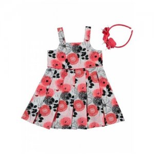 Платье для девочки с ободком Цветы красное, размер 92-98 Monna Rosa