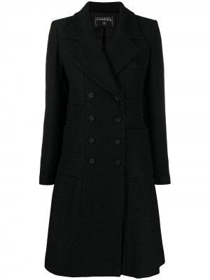 Расклешенное двубортное пальто Chanel Pre-Owned. Цвет: черный