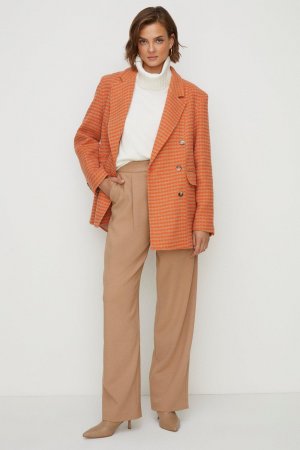 Двубортное пальто в клетку с узором «гусиные лапки» , оранжевый Oasis