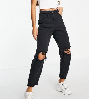Черные выбеленные джинсы в винтажном стиле с рваной отделкой -Черный цвет Parisian Petite