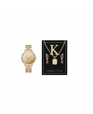 Женские аналоговые часы-браслет из блестящего золотистого металлического сплава, 38 мм, подарочный набор , золотой Kendall + Kylie