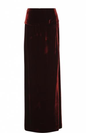 Бархатная юбка-макси с высоким разрезом Dries Van Noten. Цвет: бордовый