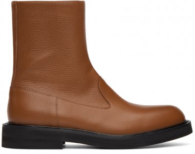 Светло-коричневые кожаные ботинки на молнии Dries Van Noten