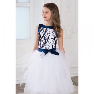 Платье , размер 152, белый, синий Болеро. Цвет: синий/белый/бело-синий