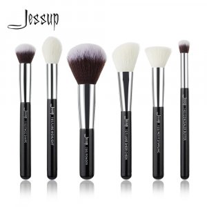 Черный/серебристый профессиональный набор кистей для макияжа, инструментов, 6 шт., буферная краска выделения щек, натуральные синтетические волосы Jessup