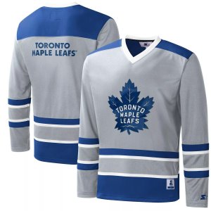 Мужская серо-синяя футболка из джерси с длинными рукавами и v-образным вырезом в перекрестную клетку Toronto Maple Leafs Starter