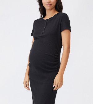 Черное платье хенли в рубчик с короткими рукавами Cotton On Maternity-Черный цвет Cotton:On Maternity