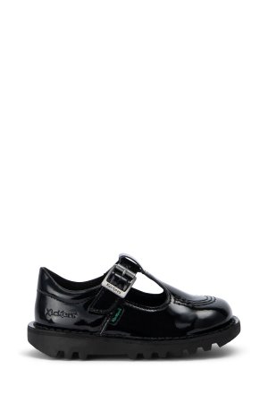 Лакированные черные детские туфли с Т-образными ремешками для девочек , черный Kickers