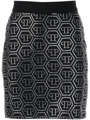 Декорированная юбка с логотипом Philipp Plein. Цвет: черный