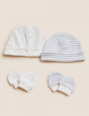 Комплект из 2 шапок и варежек для недоношенных детей (3–4 фунта) , белый микс Marks & Spencer