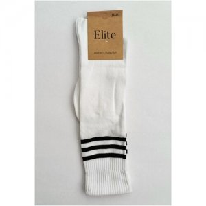 Носки женские , размер 36-41, высокие, хлопок, белые, с принтом Elite. Цвет: белый
