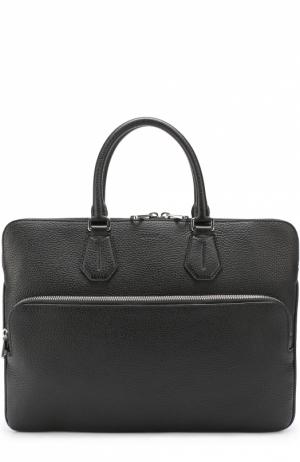 Кожаная сумка для ноутбука с внешним карманом на молнии Bally. Цвет: черный
