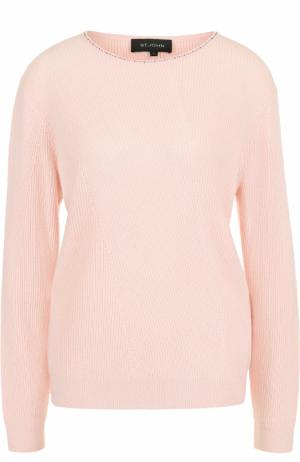 Кашемировый пуловер прямого кроя с круглым вырезом St. John. Цвет: светло-розовый