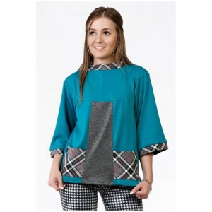 Блуза SettyS Collection, повседневный стиль, трикотажная, размер 48, бирюзовый Setty'S Collection. Цвет: бирюзовый
