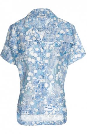 Блуза с укороченным рукавом и контрастным принтом Carven. Цвет: синий