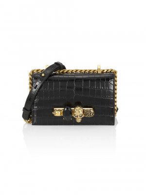 Кожаная сумка-портфель Mini с тиснением под крокодила , черный Alexander McQueen