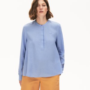 Блузы и рубашки Женская льняная рубашка Lacoste. Цвет: голубой