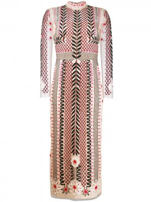 Платье с длинными рукавами и вышивкой Temperley London. Цвет: нейтральные цвета