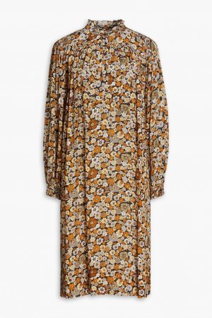 Платье из крепдешина со сборками и цветочным принтом , коричневый ANTIK BATIK