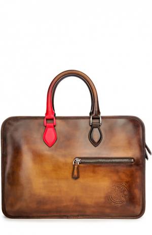 Кожаная сумка для ноутбука с ручным нанесением патинирования Berluti Bags. Цвет: коричневый
