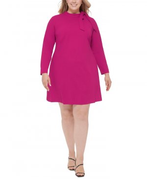 Свободное платье больших размеров с бантом и длинными рукавами , фиолетовый Calvin Klein