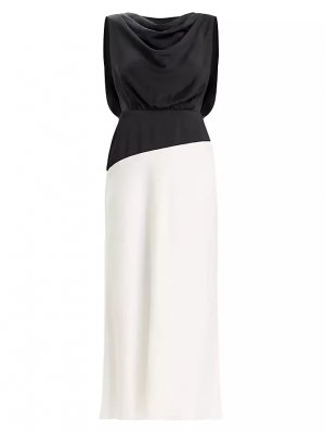 Атласное платье-миди с цветными блоками , белый Zac Posen