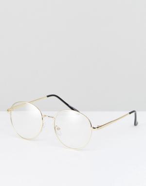 Круглые очки с прозрачными стеклами в золотистой оправе Reclaimed Vintage. Цвет: золотой