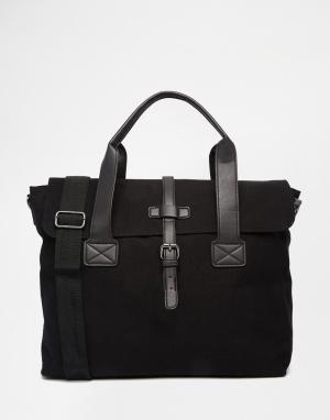 Черный парусиновый портфель с отделкой ASOS. Цвет: черный