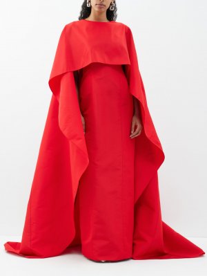 Платье из шелкового фай с накидкой , красный Carolina Herrera
