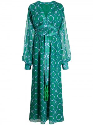 Шелковое платье Skarla с геометричным принтом Alexis. Цвет: зеленый
