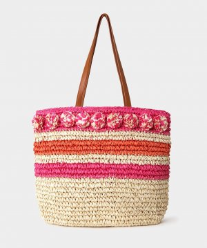 Плетеная соломенная сумка с помпоном , розовый Joe Browns