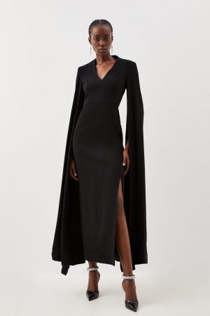 Компактное платье миди из эластичной вискозы Petite с рукавами-накидкой , черный Karen Millen