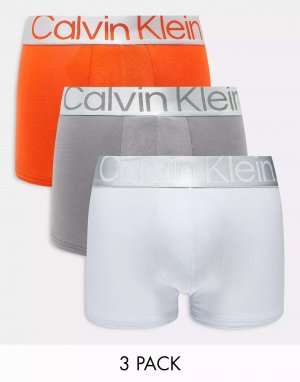 Три пары плавок из стали синего, серого и оранжевого цвета Calvin Klein