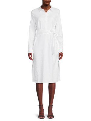 Платье-рубашка миди с поясом , белый Donna Karan New York